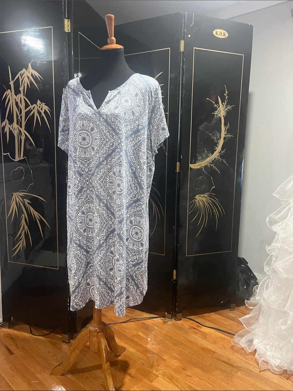 Ruby Rd. Blue Paisley Textured Midi Dress RE
